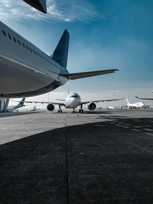 modern aircraft on runway in airport