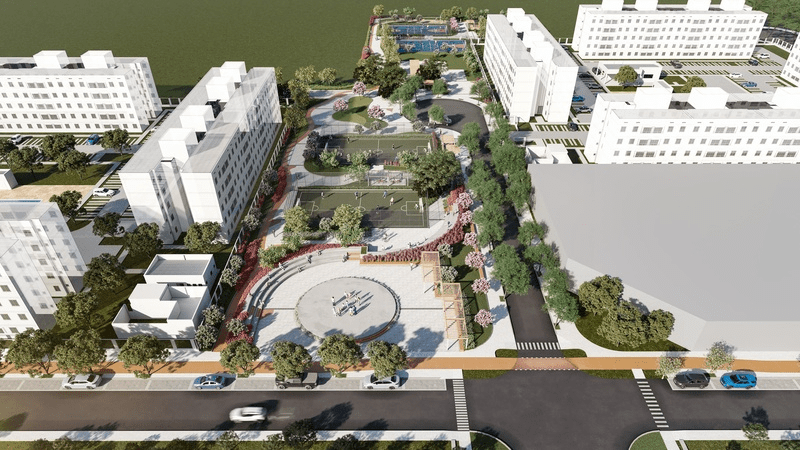 Praça principal do projeto Cidade Sete Sóis Campo Grande, zona Oeste do Rio de Janeiro