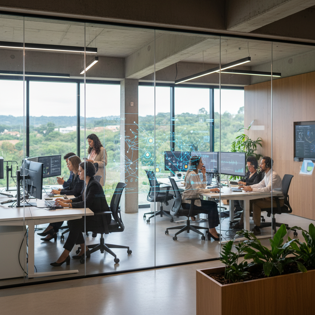Equipe de startup de inteligência artificial trabalhando no Parque de Inovação Tecnológica de São José dos Campos
