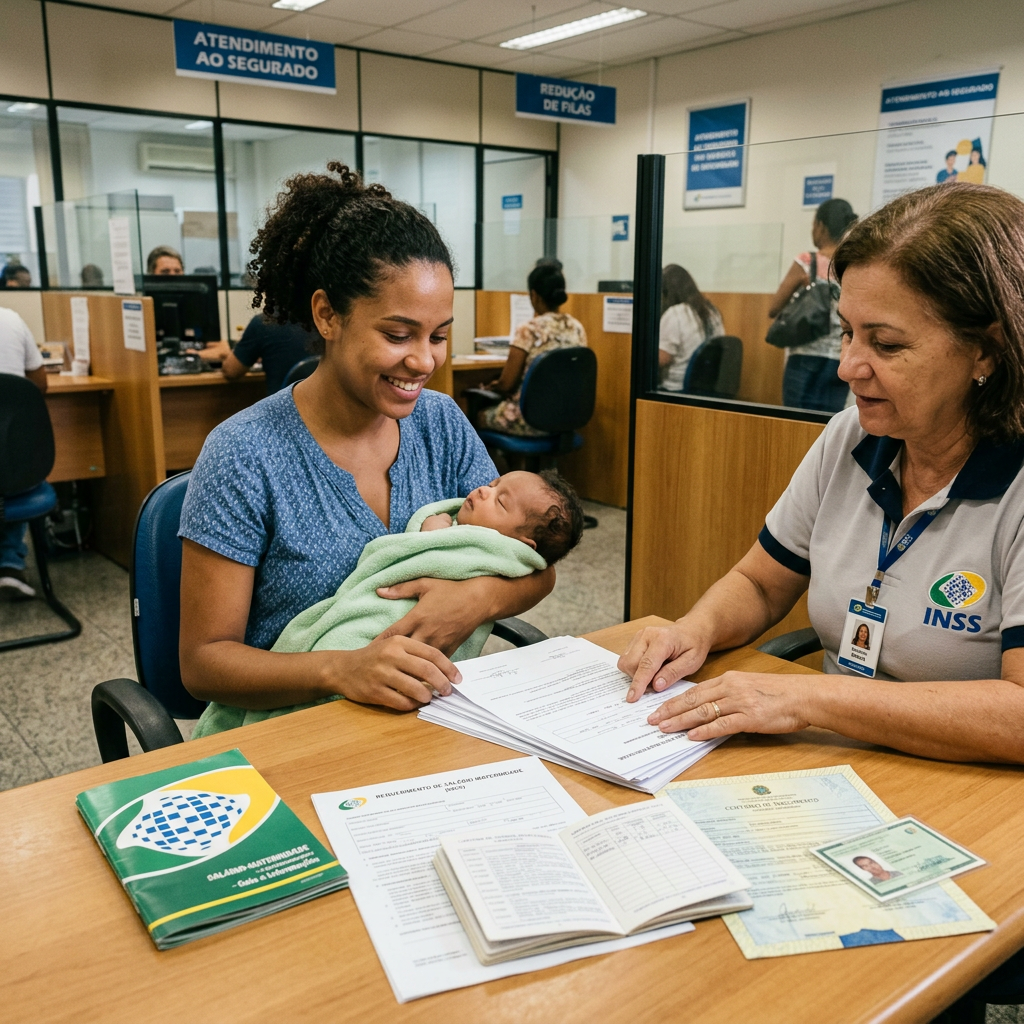 Salário maternidade, mãe com bebê documentos INSS