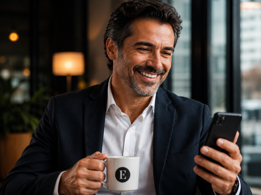 Profissional consultando o Empreende News Concierge pelo celular