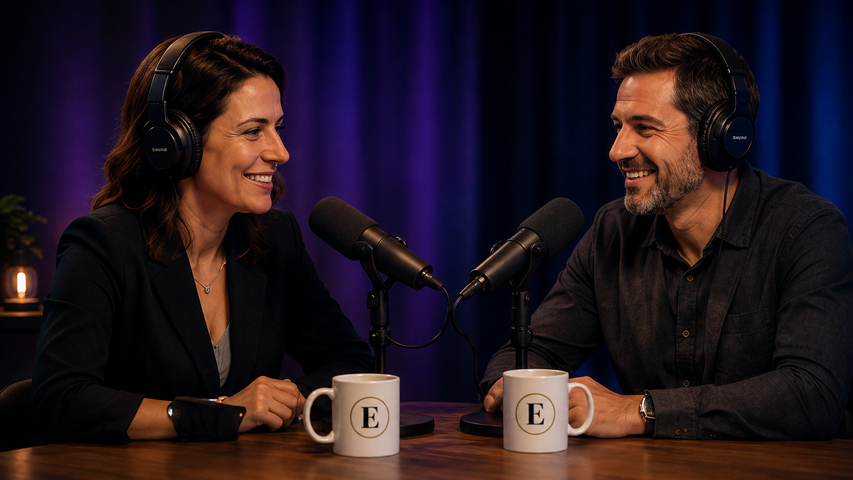 Marina Fontes e Rafael Negri gravando o podcast